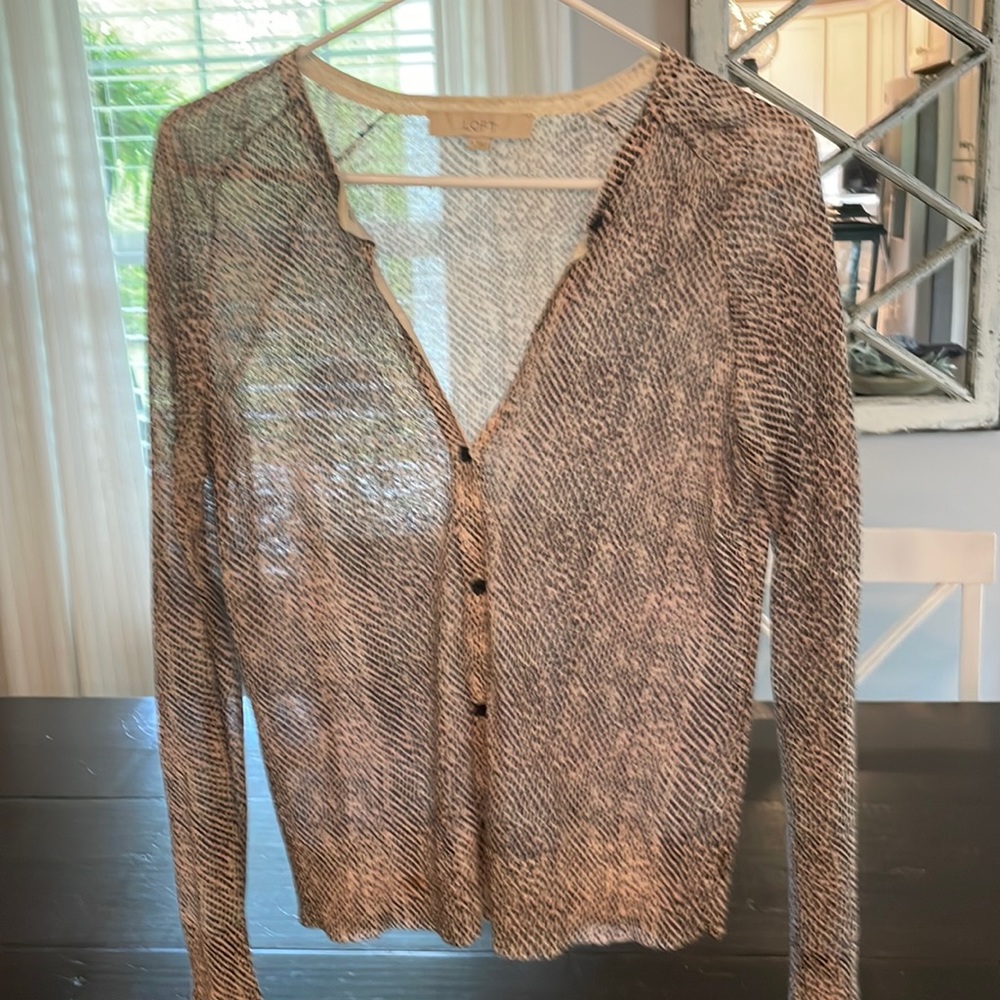 Loft Pink & Black Snake Print Sweater